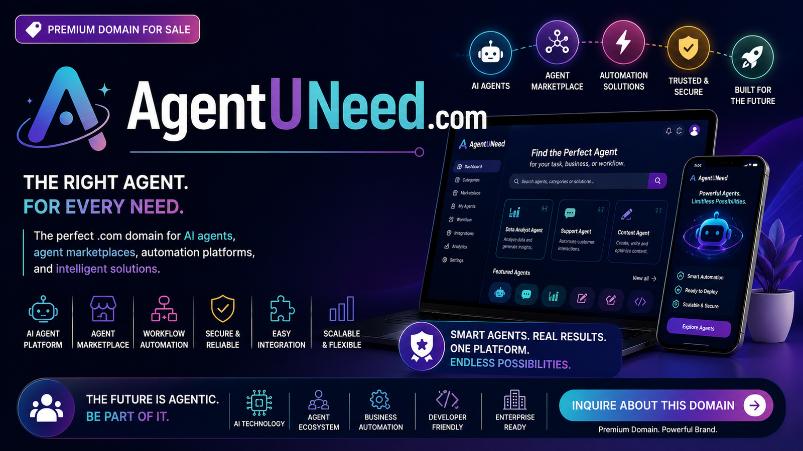 AgentUNeed.com premium domain banner