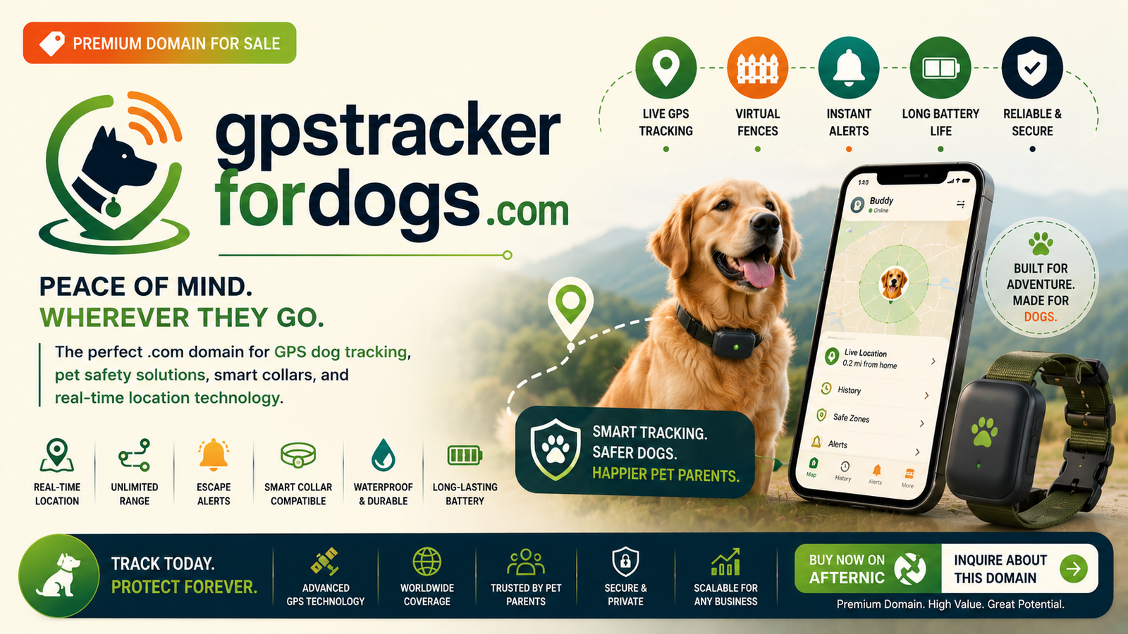 GPSTrackerForDogs.com premium domain banner